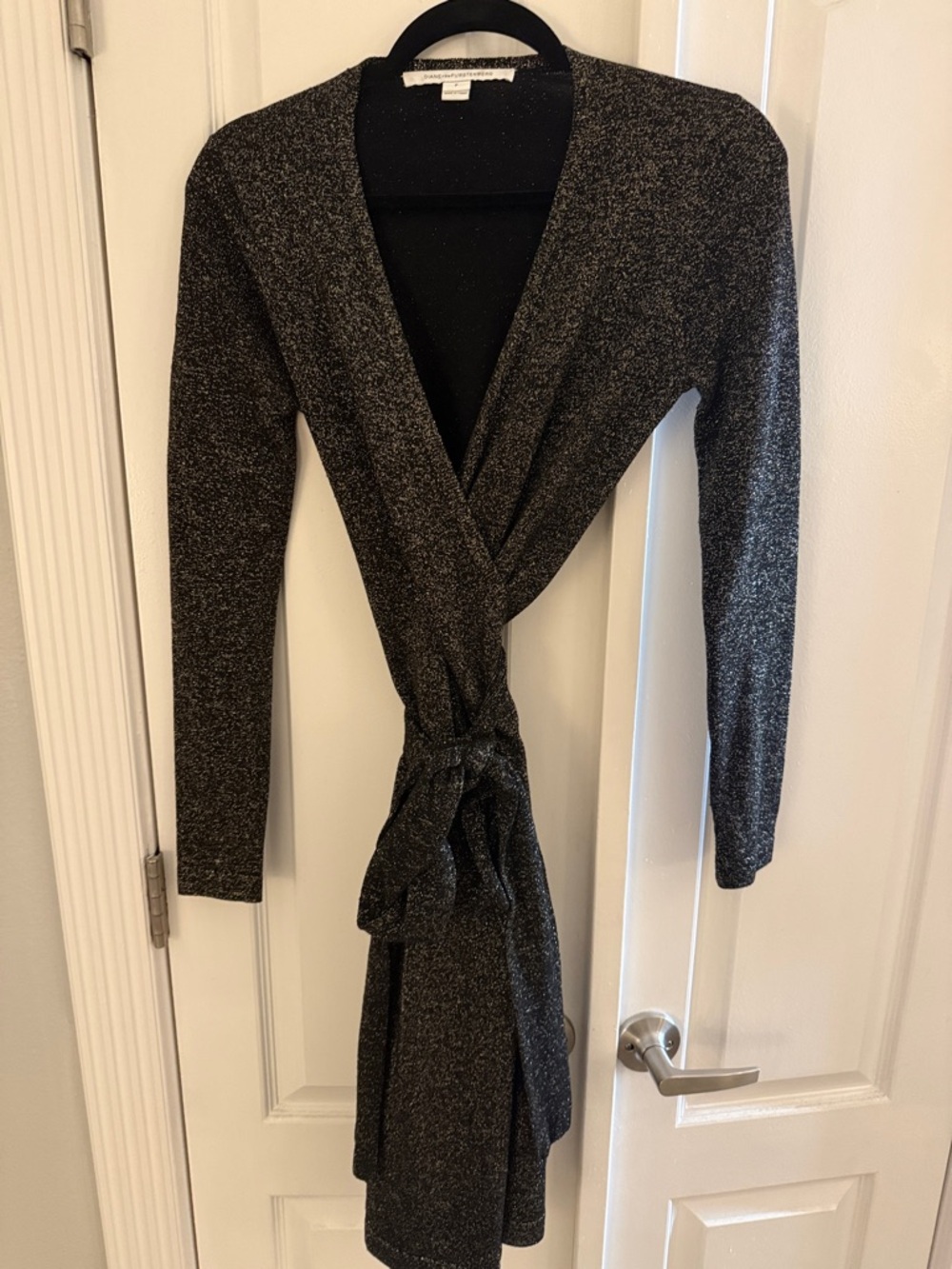 Diane Von Furstenberg Metallic Black Long Sleeve Wrap Dress